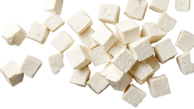 tofu cubes on white background