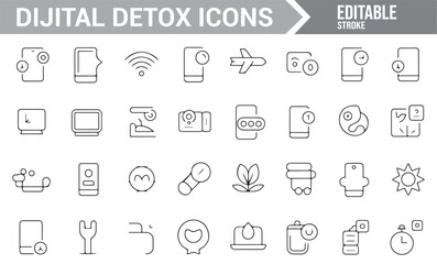 Collection of Icons for Reducing Screen Time and Taking a Break