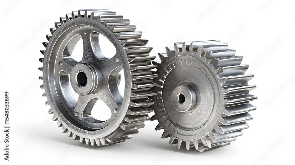 Poster two metal gears showcasing intricate design and precision engineering, emphasizing a mechanical them