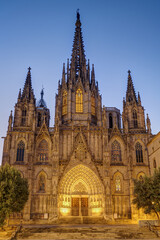 The main portal Barcelona Cathedral with no people at dawn