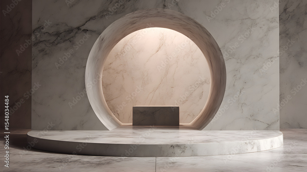 Poster minimalist marble archway with soft lighting, creating a serene atmosphere.
