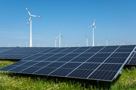 Wind turbines and solar panels seen in Germany
