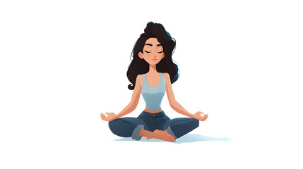Young woman of Hispanic descent meditating peacefully in a serene pose, promoting mindfulness and tranquility.