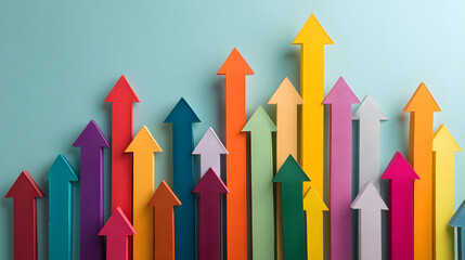 Colorful upward arrows representing growth and progress on a light blue background.