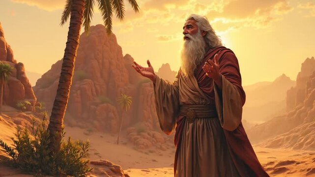 Prophet Elijah preaching in the desert 
