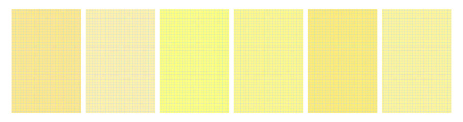 Set of yellow legal pad pages with lined or grid designs