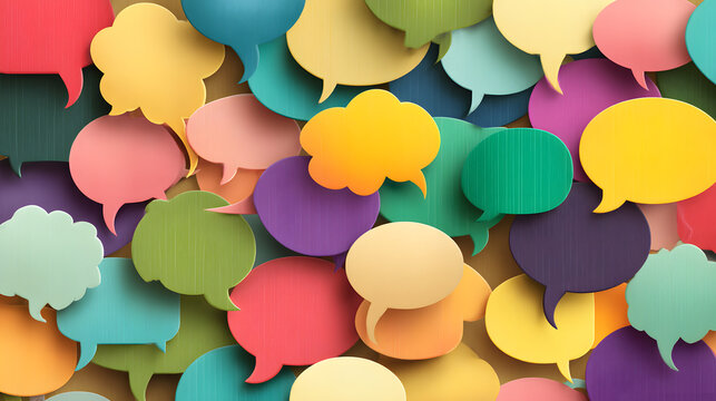 A vibrant collection of colorful speech bubbles creating a lively and dynamic atmosphere.