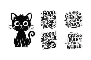Cute Cat Silhouette with Funny Quotes – Pet Lover Design Vector Illustration