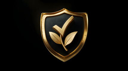 A golden shield with a leaf emblem, symbolizing protection and sustainability.