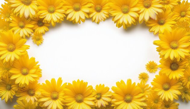 frame made of yellow flowers frame of yellow chrysanthemums on white background place for text inscriptions in the center - Powered by Adobe