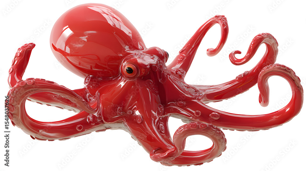 Poster a realistic red octopus with vibrant texture and detailed tentacles, showcasing its striking feature