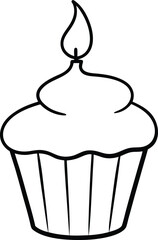 cupcake with candle icon line art vector illustration on transparent background