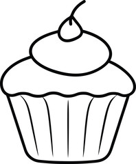 cupcake with candle icon line art vector illustration on transparent background