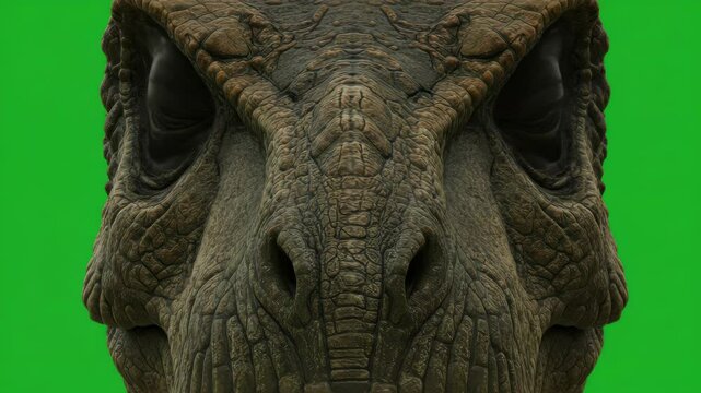Close-up of Tyrannosaurus Rex Heads on Green Screen for VFX and Special Effects Use