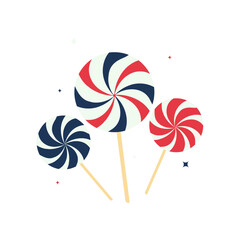 Festive Red White and Blue Swirl Lollipop Trio for Patriotic Fourth of July Celebration