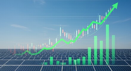 Green Energy Investment Growth Concept with Solar Panels and Stock Graph Overlay