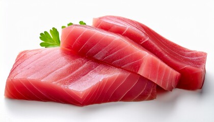 fresh raw tuna slices isolated on white background