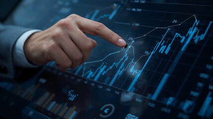 Financial management technology. Advisors use KPI Dashboards on virtual screens.