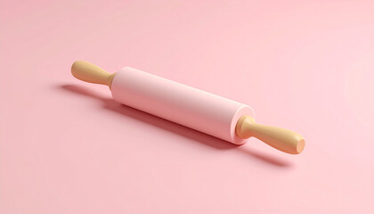 Clay 3D Icon of Rolling Pin with Flattened Dough Minimal Background Simple Kitchen Tool