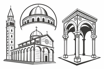 Monochrome architectural arch icons a collection