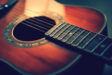 Obraz premium An acoustic guitar emulating the COMPARK, isolated on a white background. Detailed, high-resolution photography