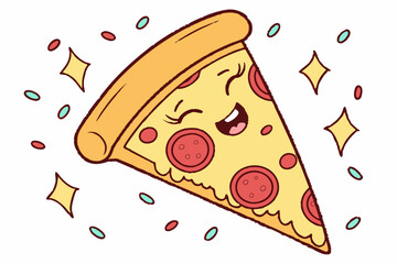Kawaii pizza slice with winking pepperoni vector illustration