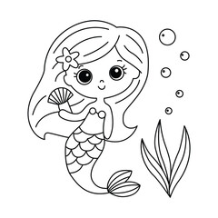 Mermaid coloring page hand drawn line art for illustration