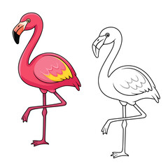 Elegant flamingo illustration: Vibrant color and outlined version for creative projects