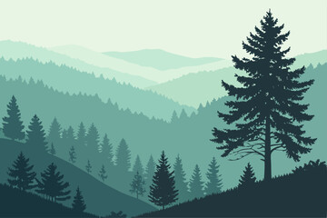 Misty mountain valley watercolor landscape illustration