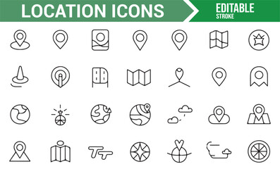 Set of Location Icons Representing Maps and Navigation Tools