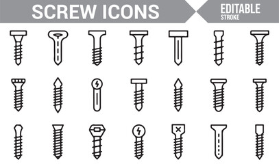 Obraz premium Illustration Set of Screw Types, Threading, and Fasteners