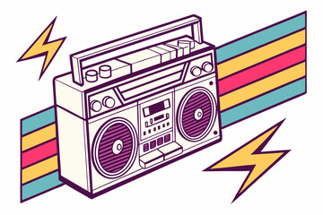 Retro boombox with graffiti vibrant pop art vector design