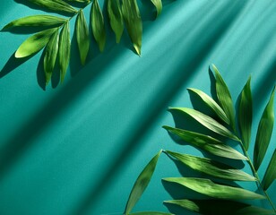 green leaves and shadows on a teal background