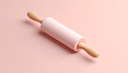 Clay 3D Icon of Rolling Pin with Flattened Dough Minimal Background Simple Kitchen Tool