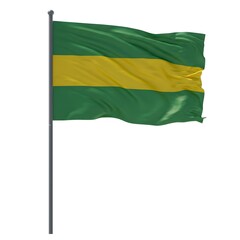 Obraz premium The flag of Province of Pichincha with green and yellow horizontal bands blowing in the wind