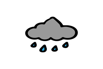 The image illustrates a rain cloud icon with a simple, cartoonish design. The cloud is dark gray, outlined in black, and shaped with rounded edges and a pointed top
