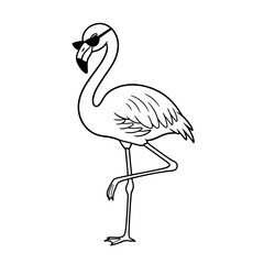 Cool flamingo with sunglasses standing on one leg in vector illustration