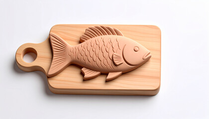 Clay Icon of Fish on Chopping Board Handmade Style Rustic Kitchen Cooking Symbol