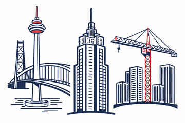 Obraz premium Urban skyline icon set bridges towers and city buildings
