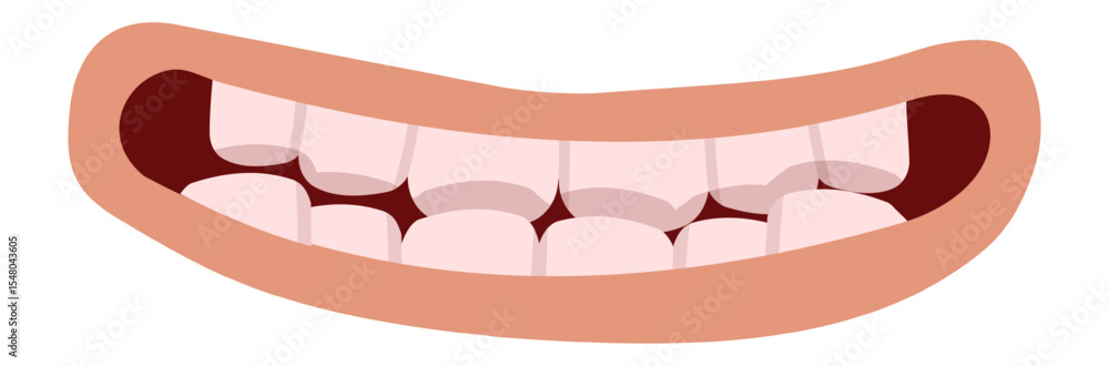 Poster cartoon mouth showing teeth and gums is smiling, creating a cheerful and expressive facial feature, 