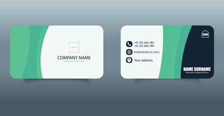 Modern Corporate Business Card Template Design, featuring contact details, company branding, and rounded corner layout.