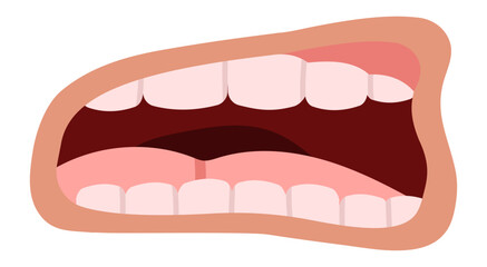 Cartoon illustration featuring an open mouth, displaying a tongue and teeth while screaming. The image captures a range of emotions, including fear and surprise, set against a white background