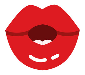 Colorful cartoon illustration featuring vibrant red lips making a playful kiss or blowing gesture, revealing teeth and tongue against a clean white background