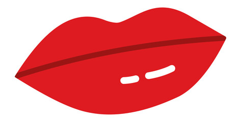Cartoon drawing of red lips slightly open showing a hint of teeth with red lipstick on a white background, ideal for beauty and makeup projects