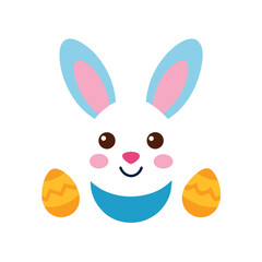 Fototapeta premium Bunny Emoji Face with Ears and Decorated Egg