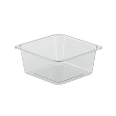 Transparent square plastic container isolated on transparent background. Ideal for food packaging or storage. Simple, clean design