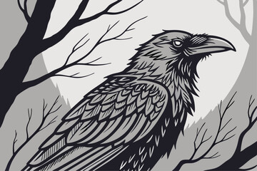 Intricate gothic raven illustration vector design