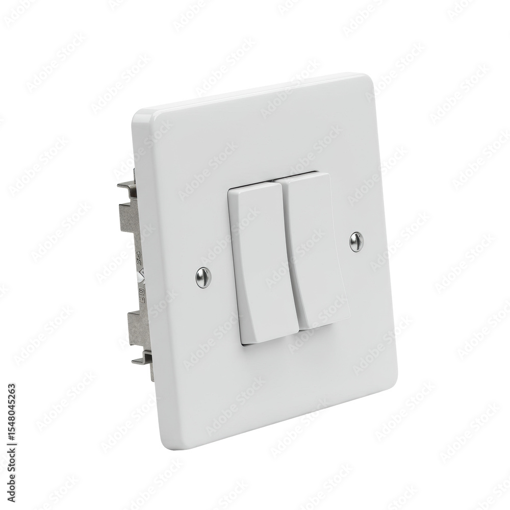 Poster transparent three-way toggle light switch with clear contours and smooth surface, presented as a sta