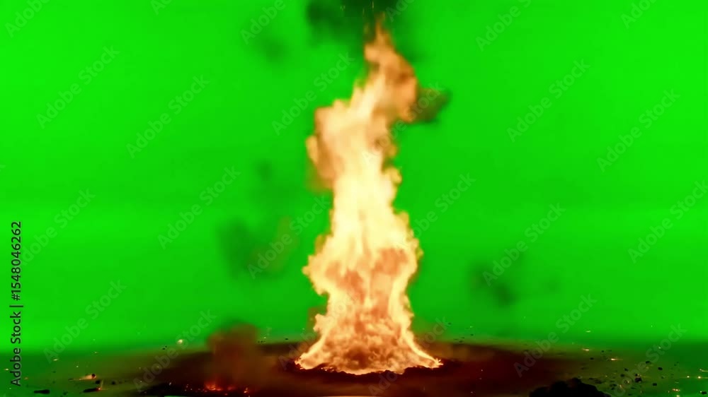 Poster realistic fire explosion effect on green screen for vfx compositing and motion graphics projects