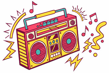 pop-art-vector-of-a-boombox-with-music-notes-and-v